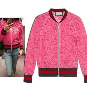 Pinkish Red Lace Jacket W/d Green & Red Stripes